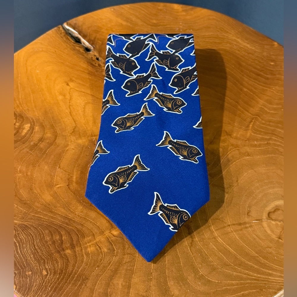 The Boxelder Company Silk Necktie Tie M.C. Escher Black Blue Fish Bird